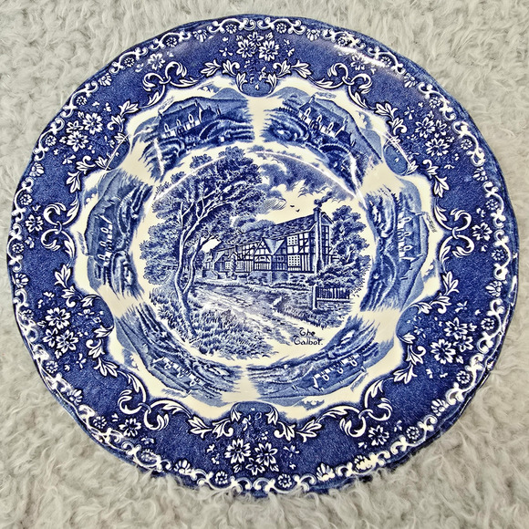 Vintage Grindley Staffordshire Plate Dessert Blue Talbot English Country Inns - Picture 1 of 12